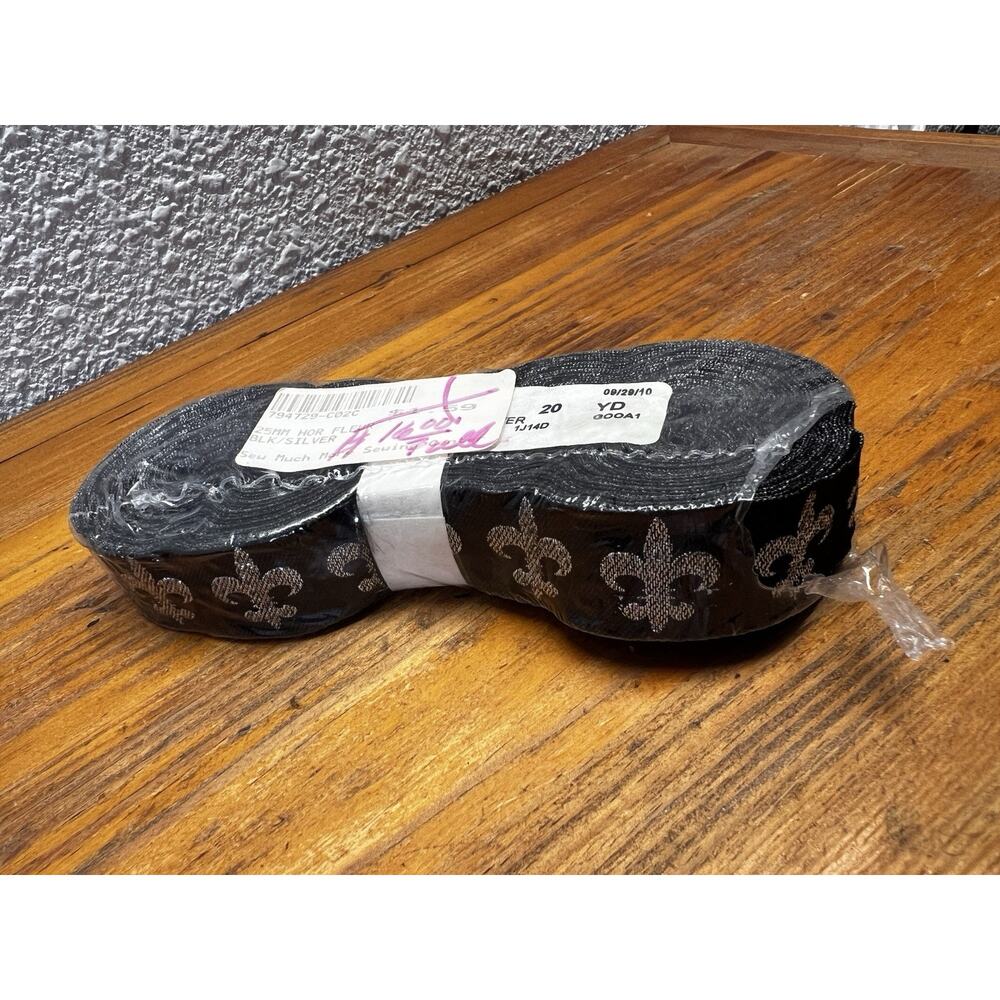 25mm Black Silver Fleur De Lis Ribbon Trim 20 Yards Decorative